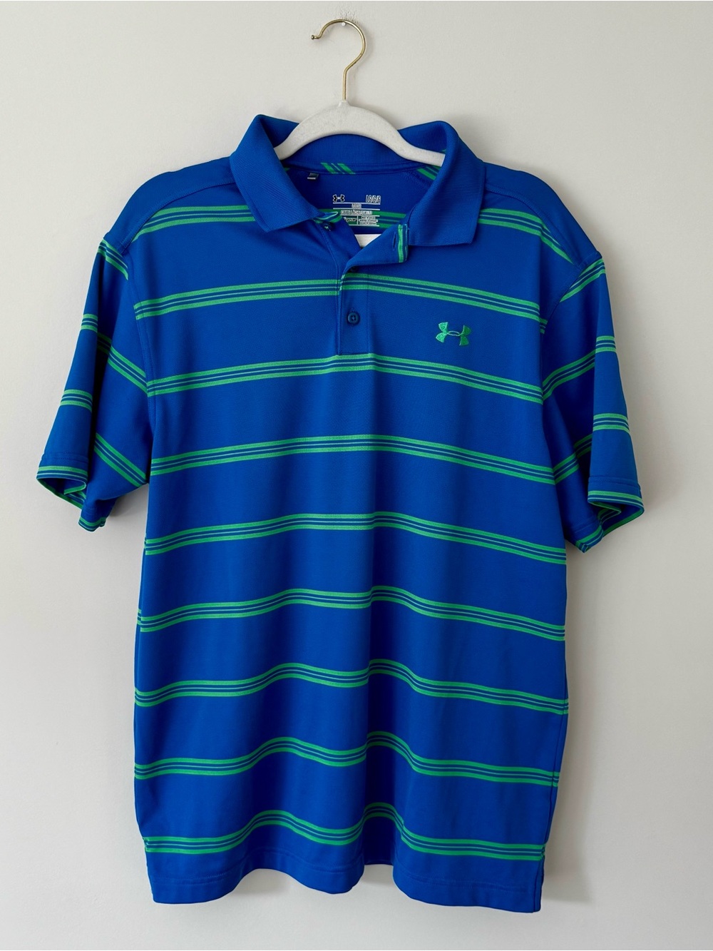 Under Armour Performance Short Sleeve Golf Polo, Blue & Green Stripe – Large